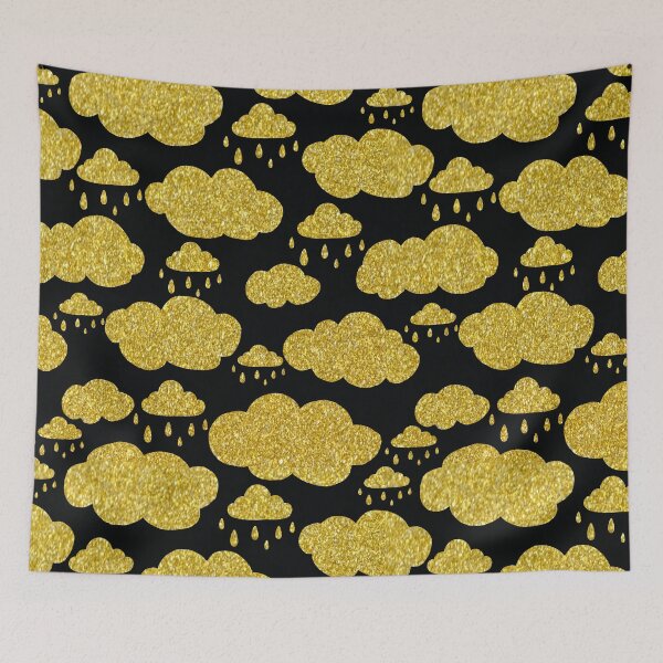 Item preview, black and gold glitter clouds pattern designed and sold by virilamissa.