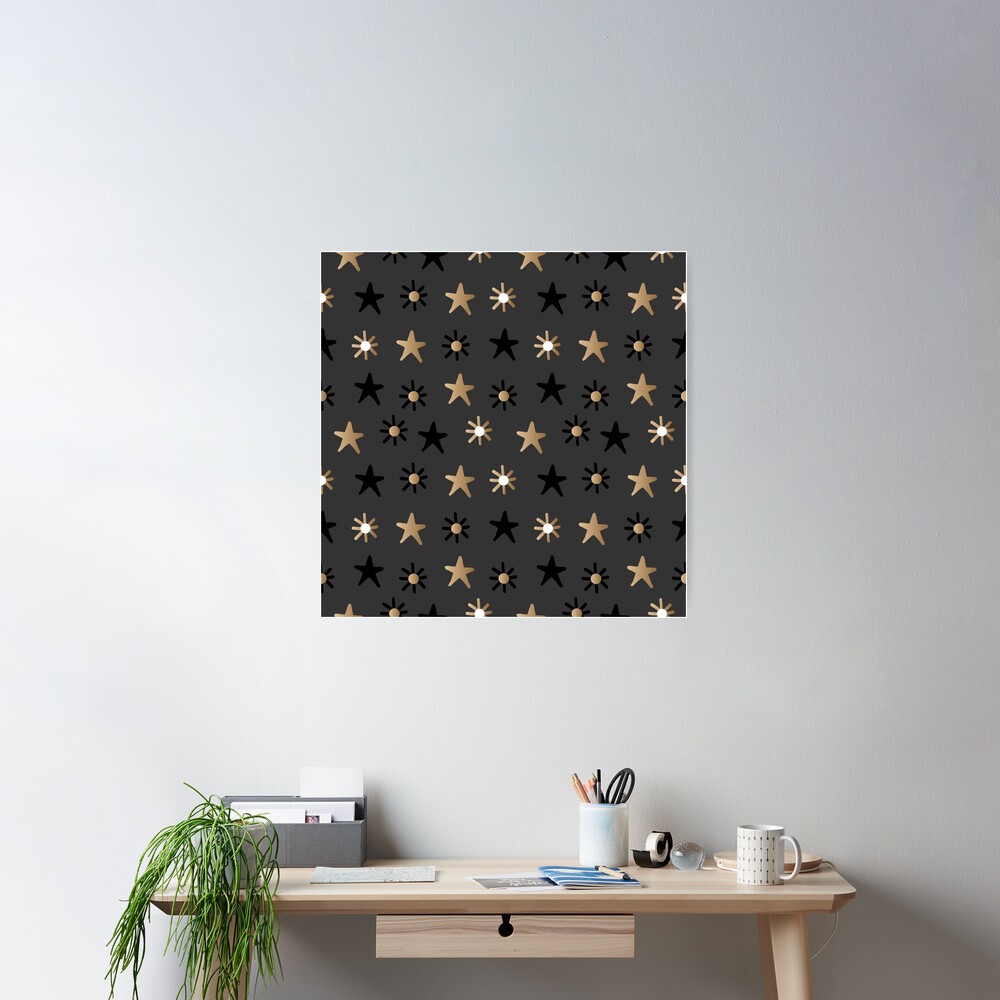 Gold and Black Stars on Gray Background Poster