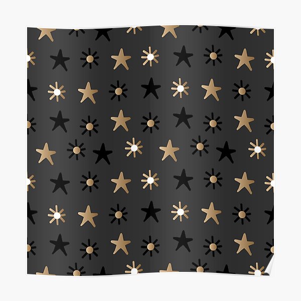 Gold and Black Stars on Gray Background Poster