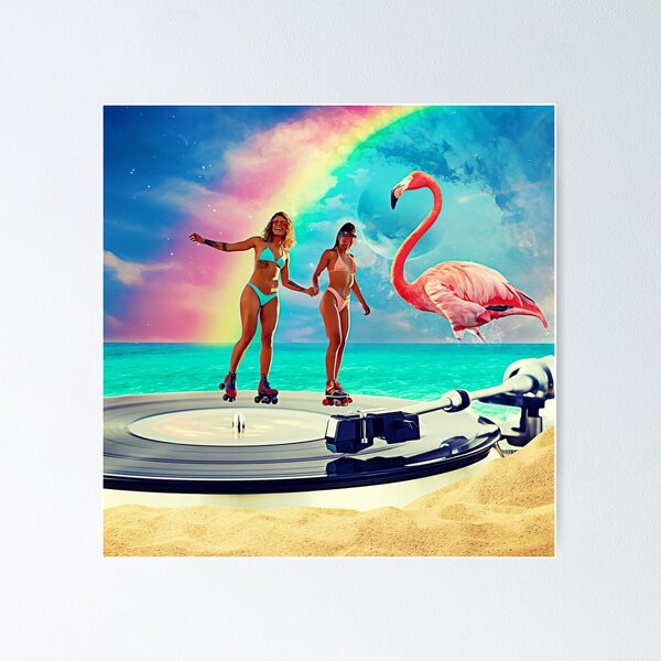 Item preview, Record Player Skating On The Beach designed and sold by PopVelvet.