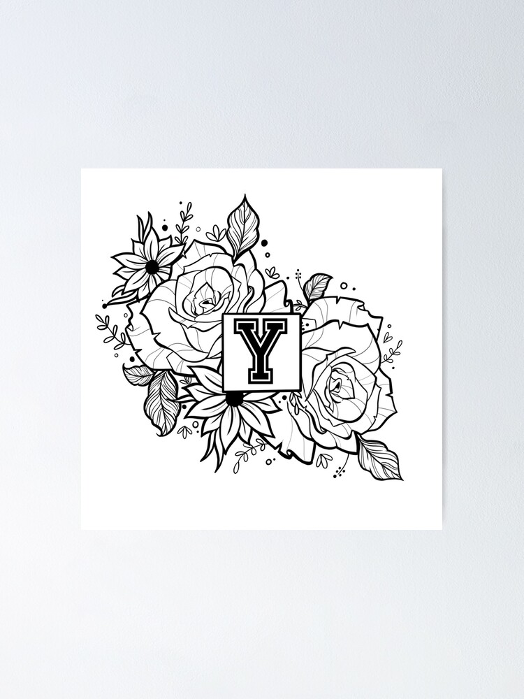 Floral Tattoo Style Letter Y Sticker 