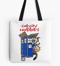 calvin and hobbes police box Tote Bag