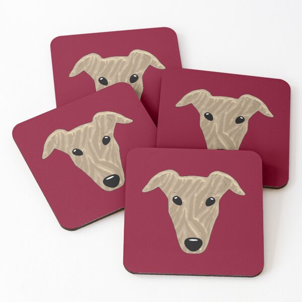 Item preview, Brindle greyhound on burgundy background designed and sold by houndpixnz.