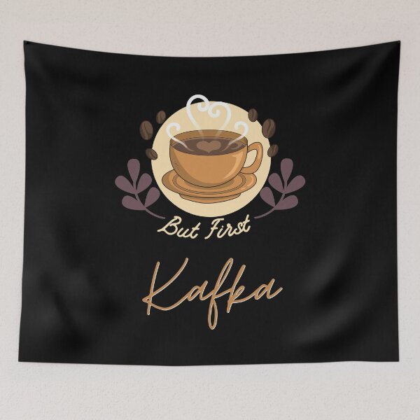 Artikelvorschau, Bücherwurm But First Kafka Kaffeetasse Lyrik entworfen und verkauft von Two Left Hands Design.