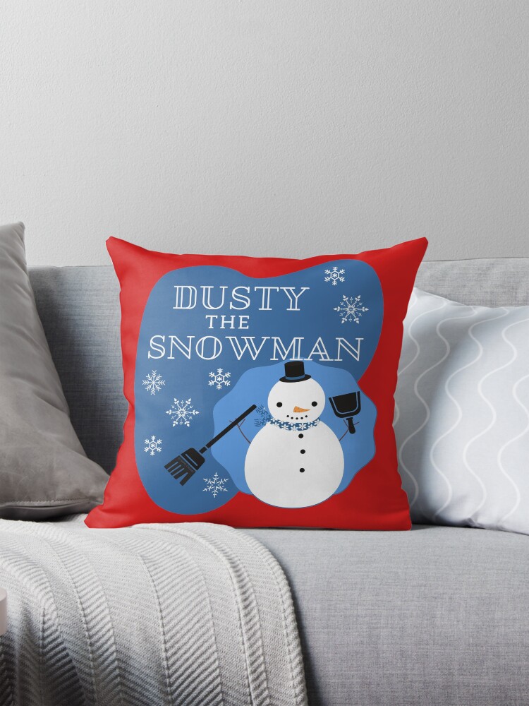 Thumbnail 1 of 4, Pillow, Dusty the Snowman Funny Cleaning Design designed and sold by SavvyCleaner.
