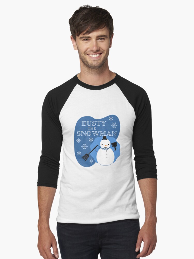 Thumbnail 1 of 3, Baseball ¾ Sleeve T-Shirt, Dusty the Snowman Funny Cleaning Design designed and sold by SavvyCleaner.