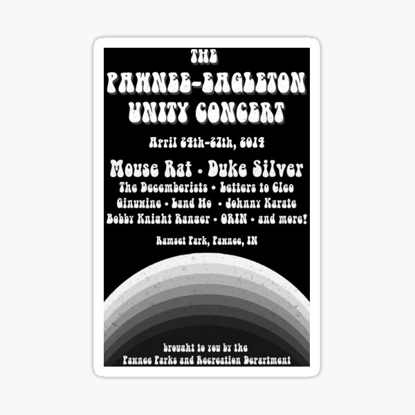 "pawnee eagleton unity concert (black and white)" Sticker by