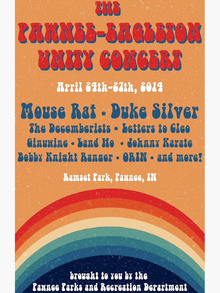 "pawnee eagleton unity concert (retro colors)" Sticker by dumbassallie