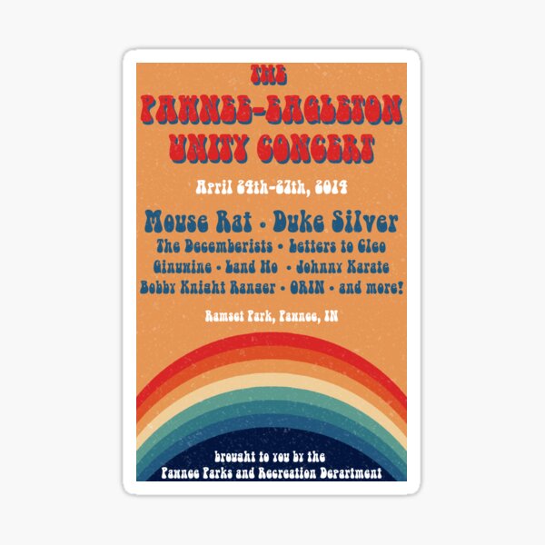 "pawnee eagleton unity concert (retro colors)" Sticker by dumbassallie