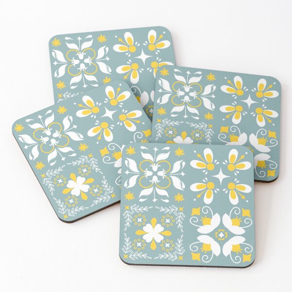 Item preview, Grey and Ochre floral tiles pattern designed and sold by EscapismDesigns.