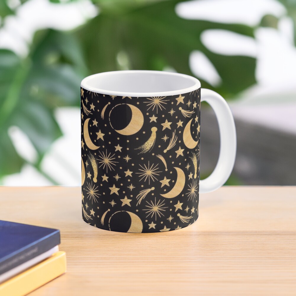 Night Sky - Golden on black Coffee Mug