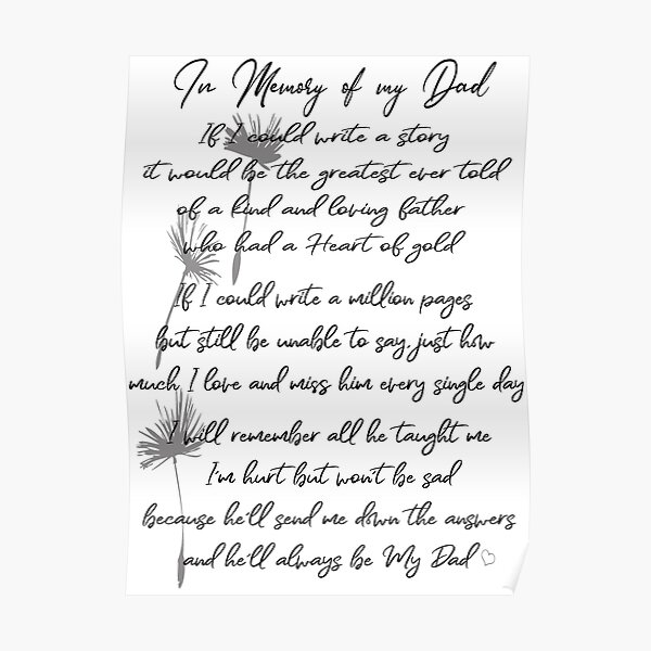 In Memory Of My Dad Poem Poster By Handsoftime Redbubble