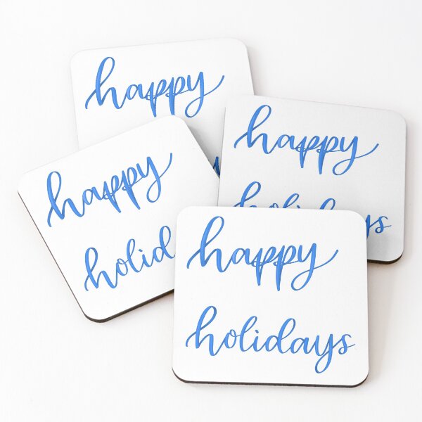 Item preview, Happy Holidays Blue Ribbon Lettering, White Background designed and sold by YitingZarts.