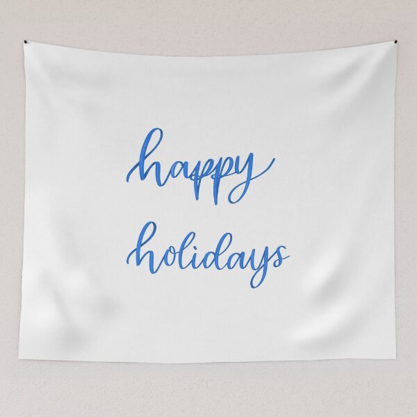 Item preview, Happy Holidays Blue Ribbon Lettering, White Background designed and sold by YitingZarts.