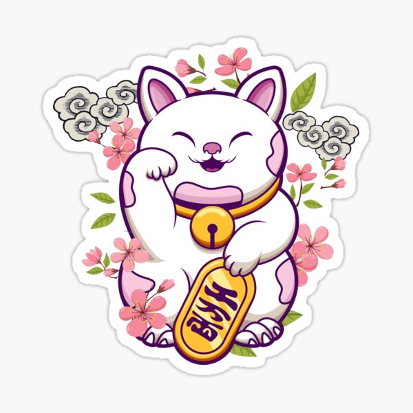 "Japanese Lucky Cat Japan Good Luck Charm Kawaii Anime Cat" Sticker for
