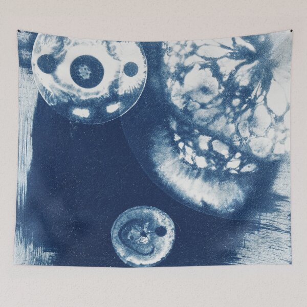 Item preview, Cyanotype Art Print Printmaking - Bacteria in Petri Dishes designed and sold by MKartss.