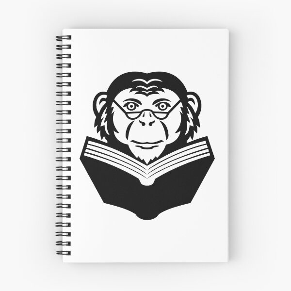 Item preview, Chimpanzee Chimp Monkey Primate or Ape Wearing Glasses Reading Book Mascot Black and White designed and sold by patrimonio.