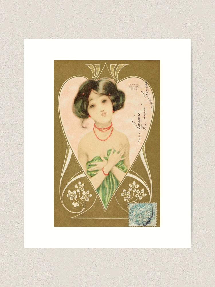 アンティークポストカード はがき 絵葉書 by Raphael Kirchner ラファエル・キルヒナー ≪ハープを弾く乙女～ギリシャの乙女