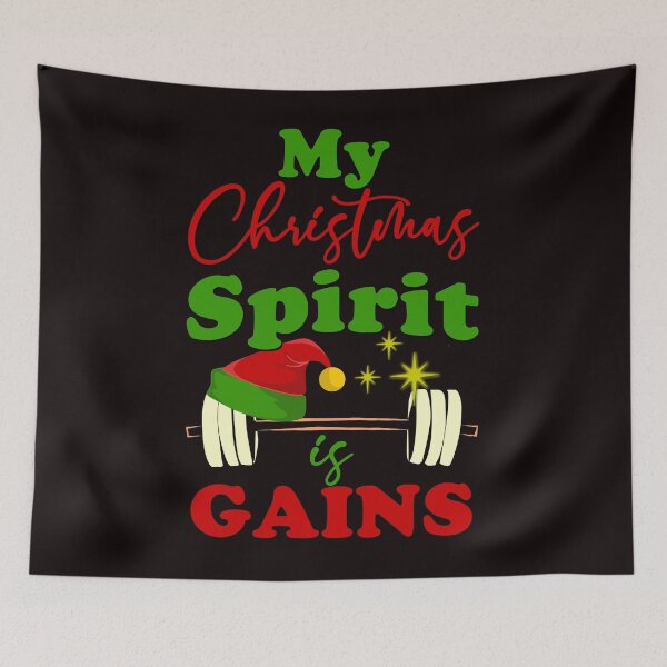 Item preview, My Christmas Spirit is Gains - Funny Workout Weightlifting Equipment with Santa Hat Gift designed and sold by leo121687.