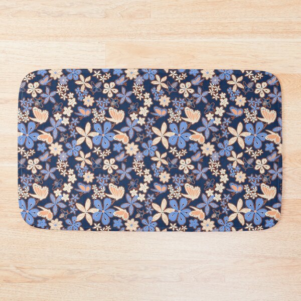 Item preview, Bees, Butterflies, and Flowers in Denim Blues and Peach Pattern designed and sold by Diana Garrison.
