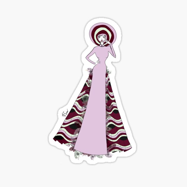 Vietnamese Thistle Ao Dai Evening Wear Asian Fashion Illustration - Hoa Palette Sticker