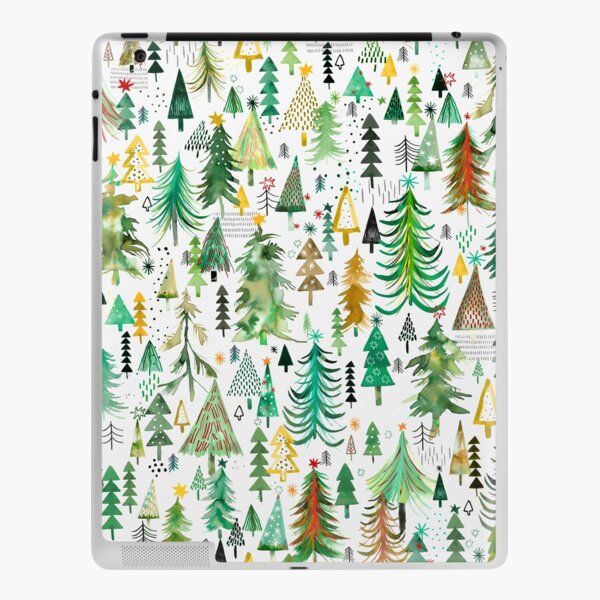 Pines and spruces forest - Christmas trees decorations pattern- Red green iPad Skin