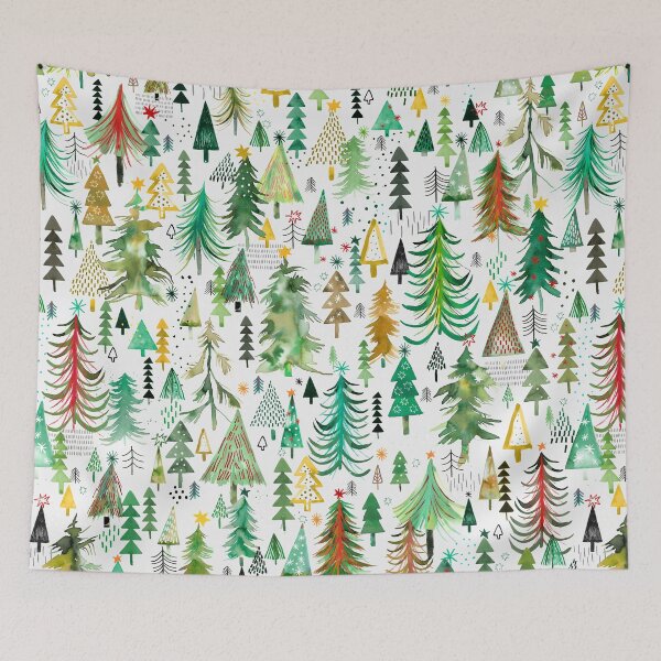Item preview, Pines and spruces forest - Christmas trees decorations pattern- Red green designed and sold by ninoladesign.