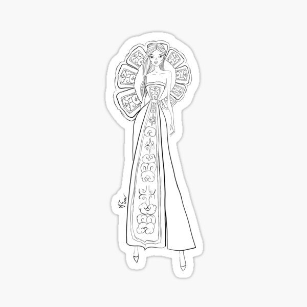 Aperçu de l'œuvre Vietnamienne Ao Dai Soirée Porter Illustration De Mode Asiatique - Croquis créée et vendue par Eva Phan.