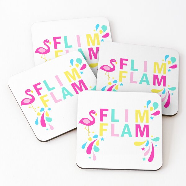 Artikelvorschau, Flim Flam Kids Flamingo Bunter Text Typografie Grafik Weiß entworfen und verkauft von Moda-Moxie.