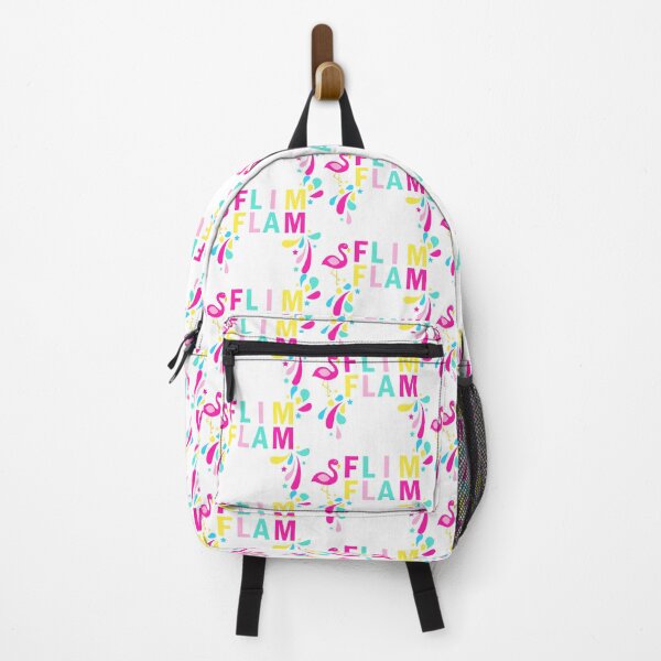 Artikelvorschau, Flim Flam Kids Flamingo Bunter Text Typografie Grafik Weiß entworfen und verkauft von Moda-Moxie.