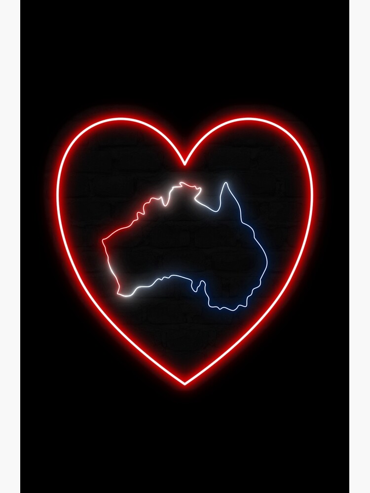 "Australia Neon Outline Australian Flag Colors and Red Heart" Poster
