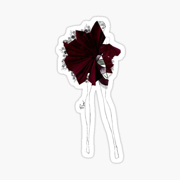 Vietnamese Porcelain Dragon and Fan Inspired Evening Wear Asian Fashion Illustration - Iteration #59 Gen Palette Sticker