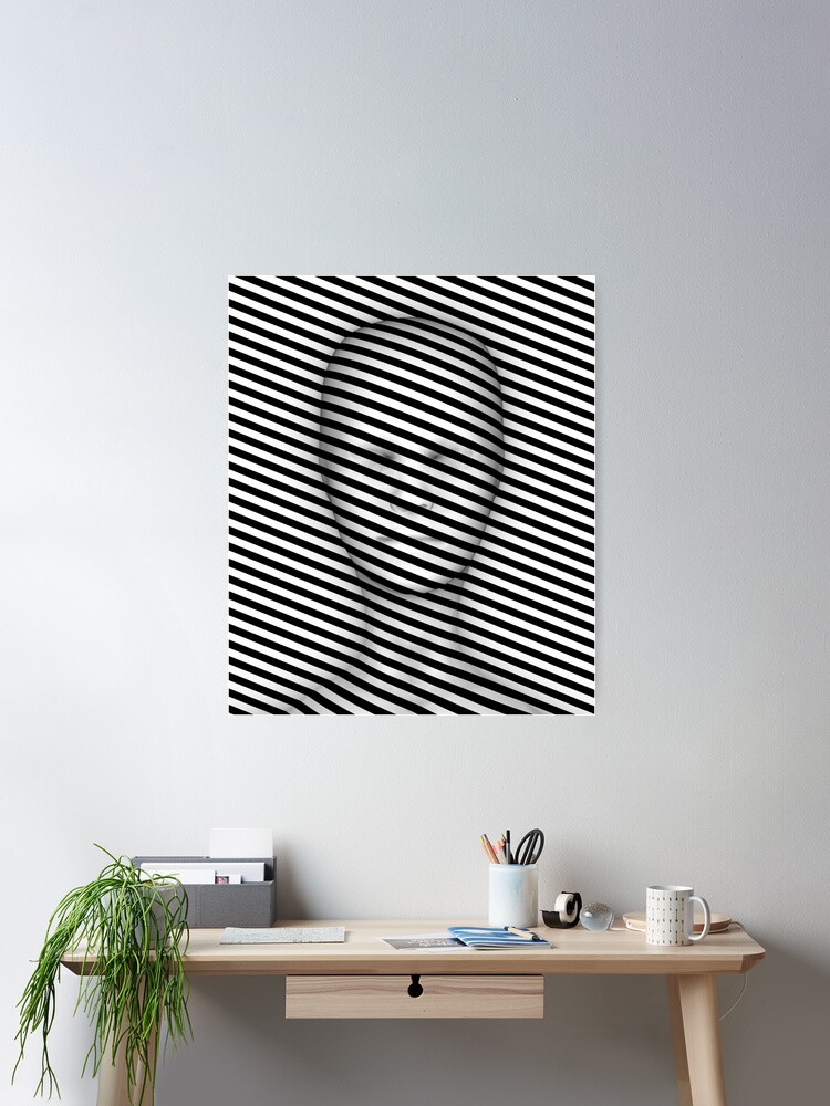 Optical Illusion Diagonal Stripes Face Geometry Pattern (Black