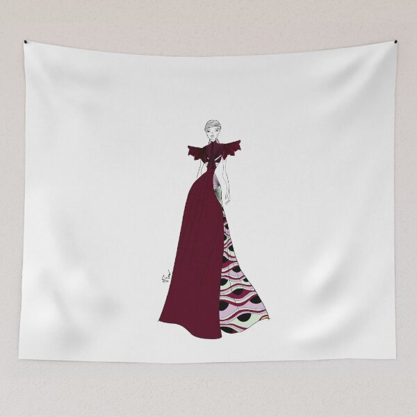 Item preview, Asian Hand Fan and Eye Inspired Ballgown Asian Fashion Illustration - Iteration #36 Burgundy designed and sold by Eva Phan.