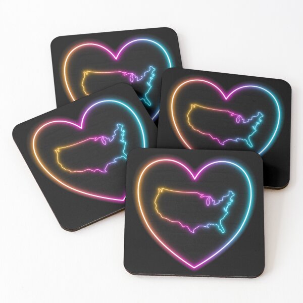 Item preview, United States Multicolor Neon Outline in a Retrowave Heart designed and sold by dylanxh.