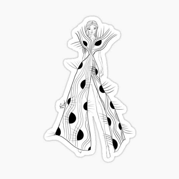 Eye Inspired Ballgown Fashion Illustration - Iteration #35 Sketch Sticker