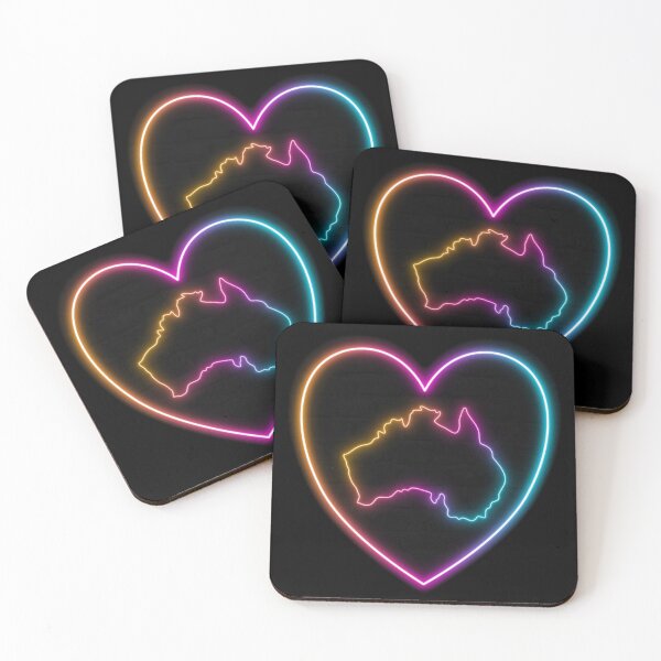 Item preview, Australia Multicolor Neon Outline in a Retrowave Heart designed and sold by dylanxh.
