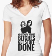 Amy Poehler & Tina Fey - "Bitches Get Stuff Done" Women's Fitted V-Neck T-Shirt