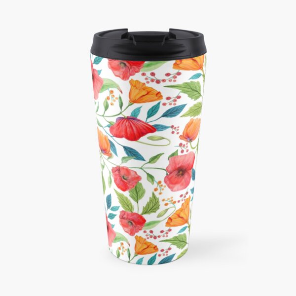 Poppies onto White Travel Mug
