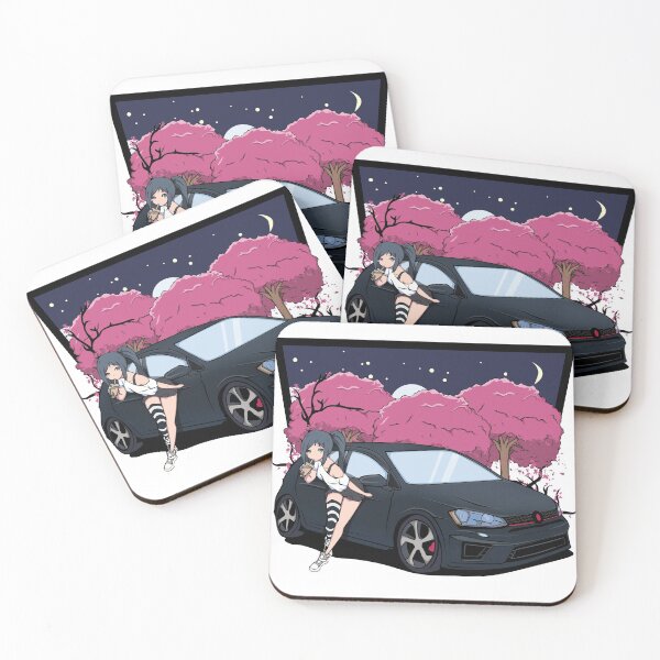 Item preview, Cute anime girl leaning on the car designed and sold by Nerdless.