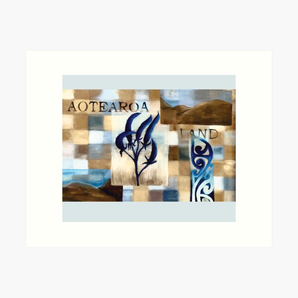 Abstract Landscape with Blue Flax Flower Floral quote Aotearoa Land Art Print
