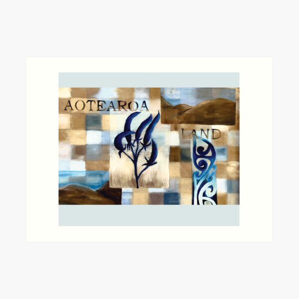 Abstract Landscape with Blue Flax Flower Floral quote Aotearoa Land Art Print