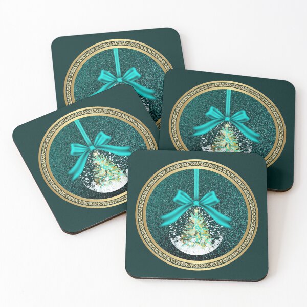 Item preview, Turquoise & Gold Christmas Ornament Design with Glitter Background designed and sold by PawsitiveMum.