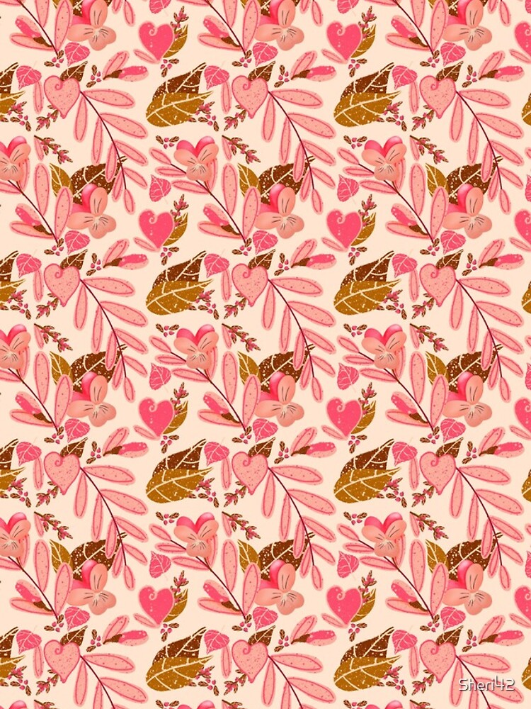 Bright Florals in Pink and Brown with ivory Background by Sheri42