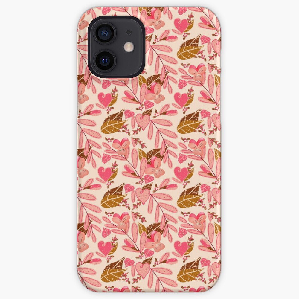 Bright Florals in Pink and Brown with ivory Background iPhone Case