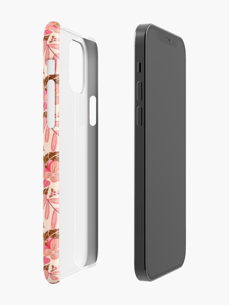 Alternate view of Bright Florals in Pink and Brown with ivory Background iPhone Case