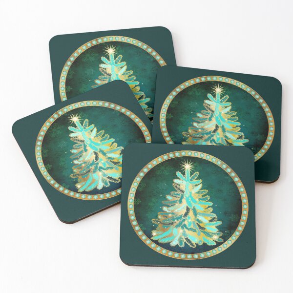 Item preview, Turquoise & Gold Christmas Tree Design with Snowflake Background designed and sold by PawsitiveMum.