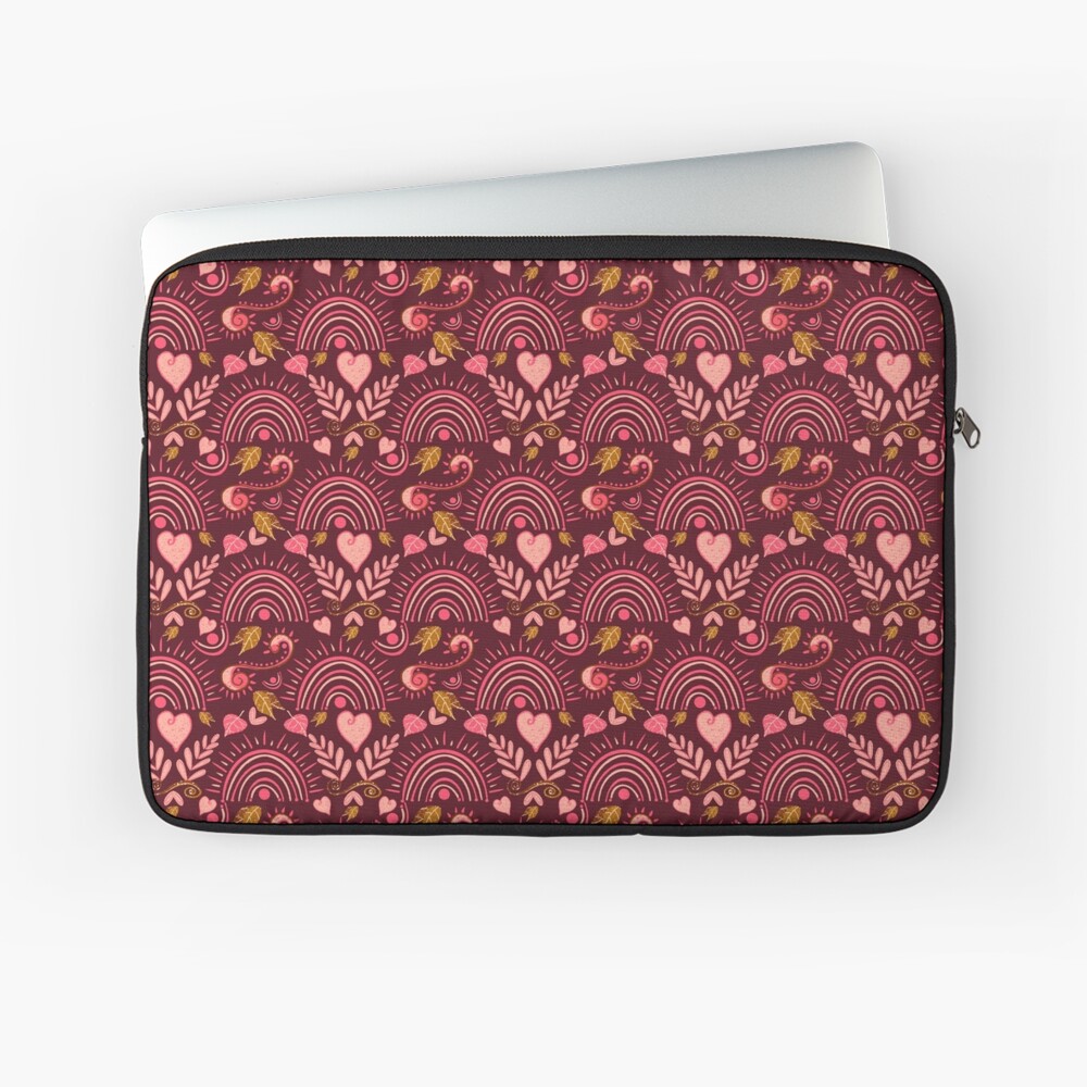 Bright Lights in Pink and Brown in Burgundy Background Laptop Sleeve