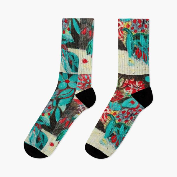 Item preview, Mixed Media Red and Teal Floral designed and sold by Meghana Gauthier.