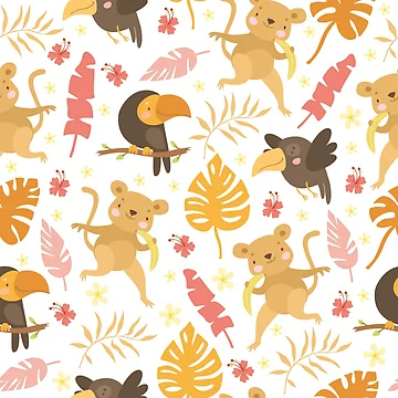 Artwork thumbnail, Monkey - Parrot Pattern by RheanaDesigns